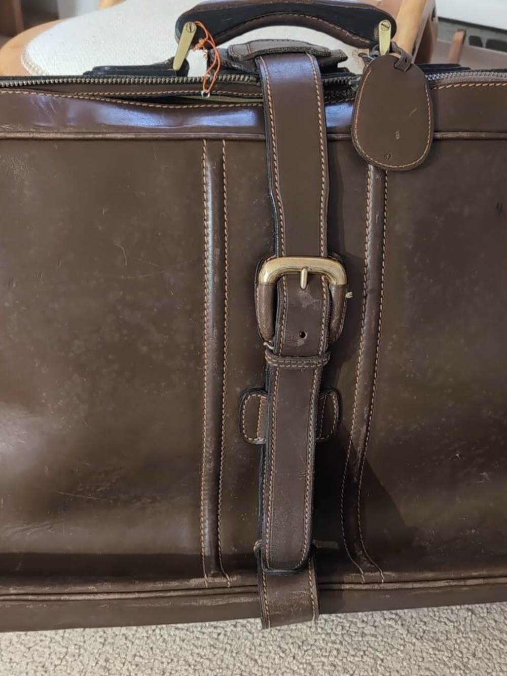 Gucci Brown Leather Travel Duffel with Brass Buckle